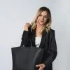 OFFICE BAG No. 4 - skórzana torba shopperka - czarna - z przegrodą