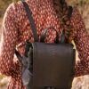 BACK UP BAG - skórzany plecak damski - wzór pyton - czarny