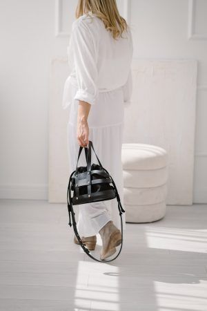HASHBAG -  czarna - torebka koszyk skórzany z bawełnianym wkładem